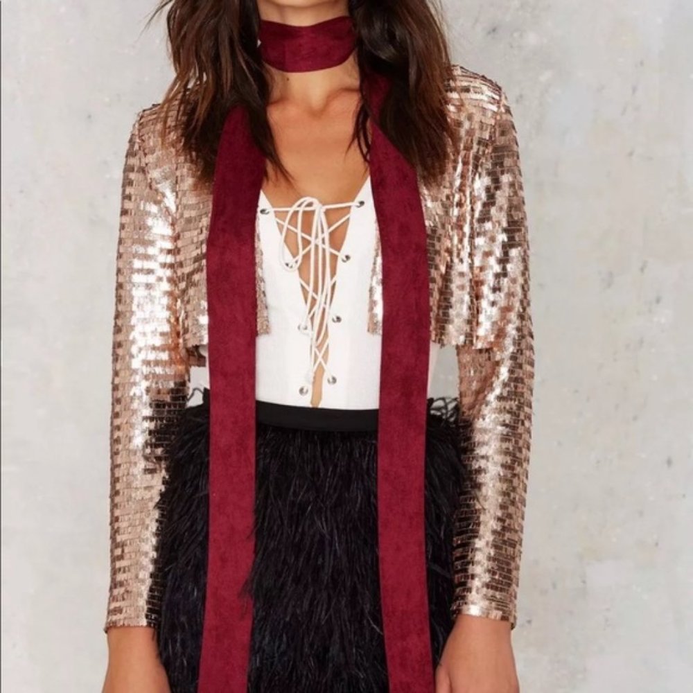 Nasty Gal Such a Rush Cropped Sequin Bolero Jacket Y2K Glam Night Out Party